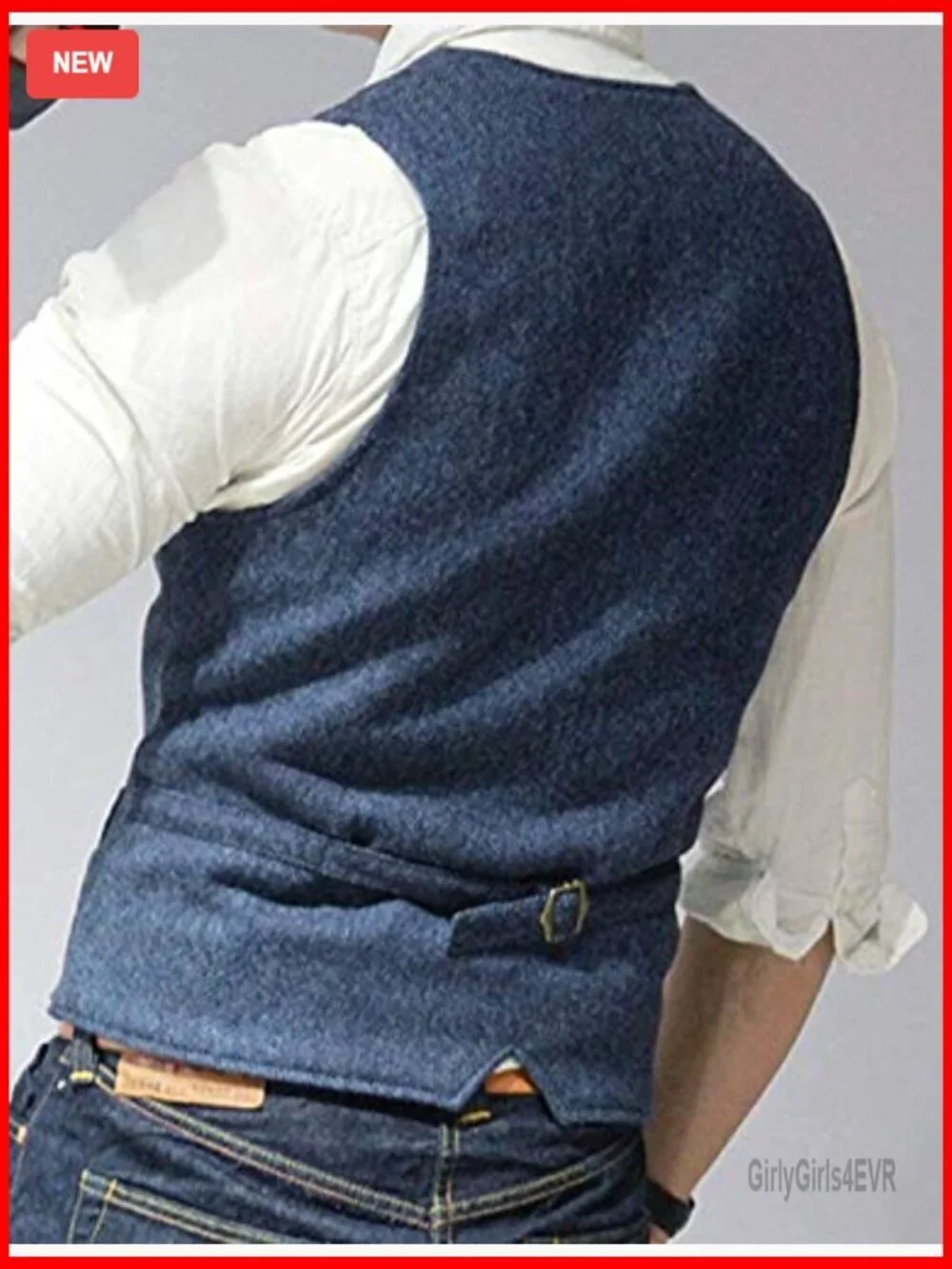 Men's Slim Fit Wool Tweed Vest V-Neck Waistcoat for Prom Business